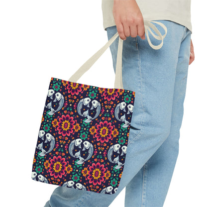 Tote Bag (AOP), Pisces, Zodiac v1, Flower Pattern