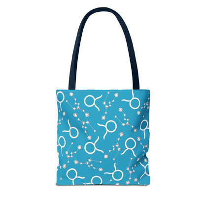 Tote Bag, Taurus Zodiac Sign, AOP, (Turquoise, White)
