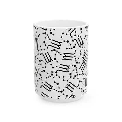 Ceramic Mug, (11oz, 15oz), Ceramic Coffee Mug, AOP, Constellation & Symbol, Scorpio Zodiac Design