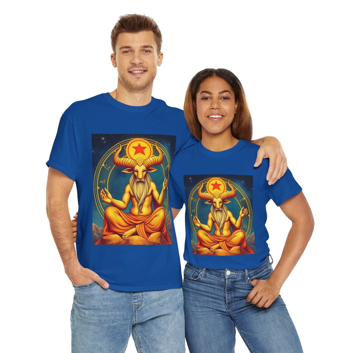 Unisex Heavy Cotton T-Shirt, Meditating Bull, Taurus Zodiac Design
