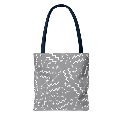 Tote Bag, Aquarius Zodiac Sign, AOP, (Grey, White)