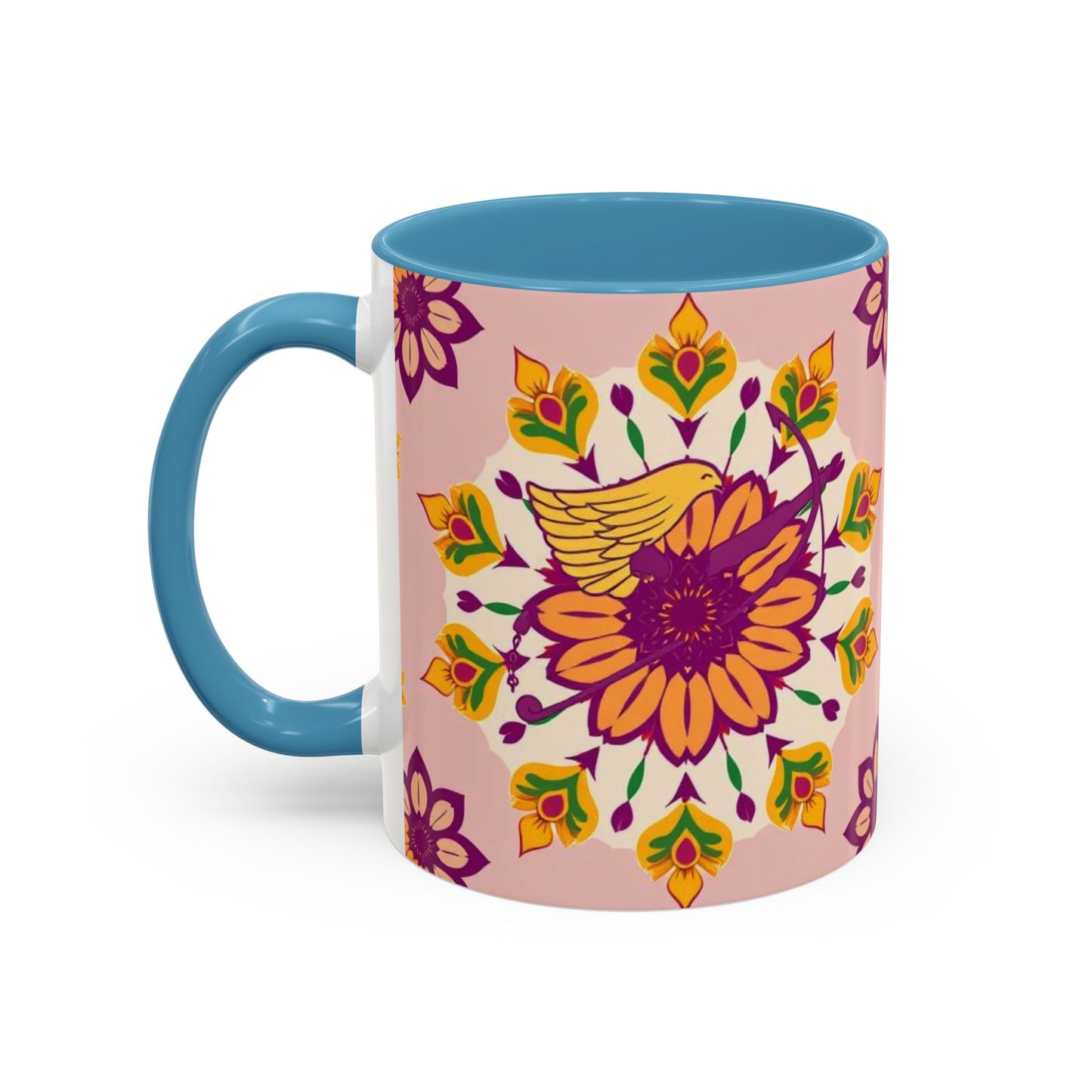 Accent Coffee Mug, Sagittarius, Zodiac v4. Flower Pattern, (11, 15oz)