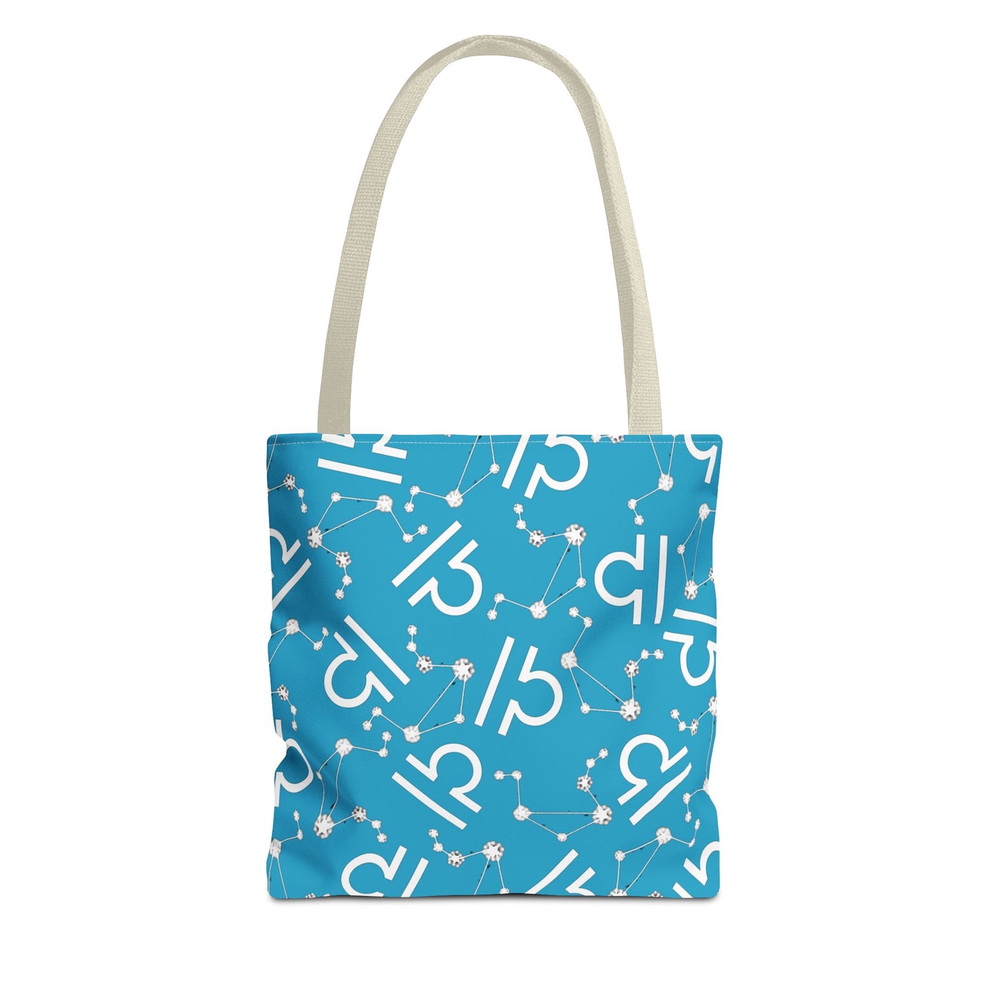 Tote Bag, Libra Zodiac Sign, AOP, (Turquoise, White)