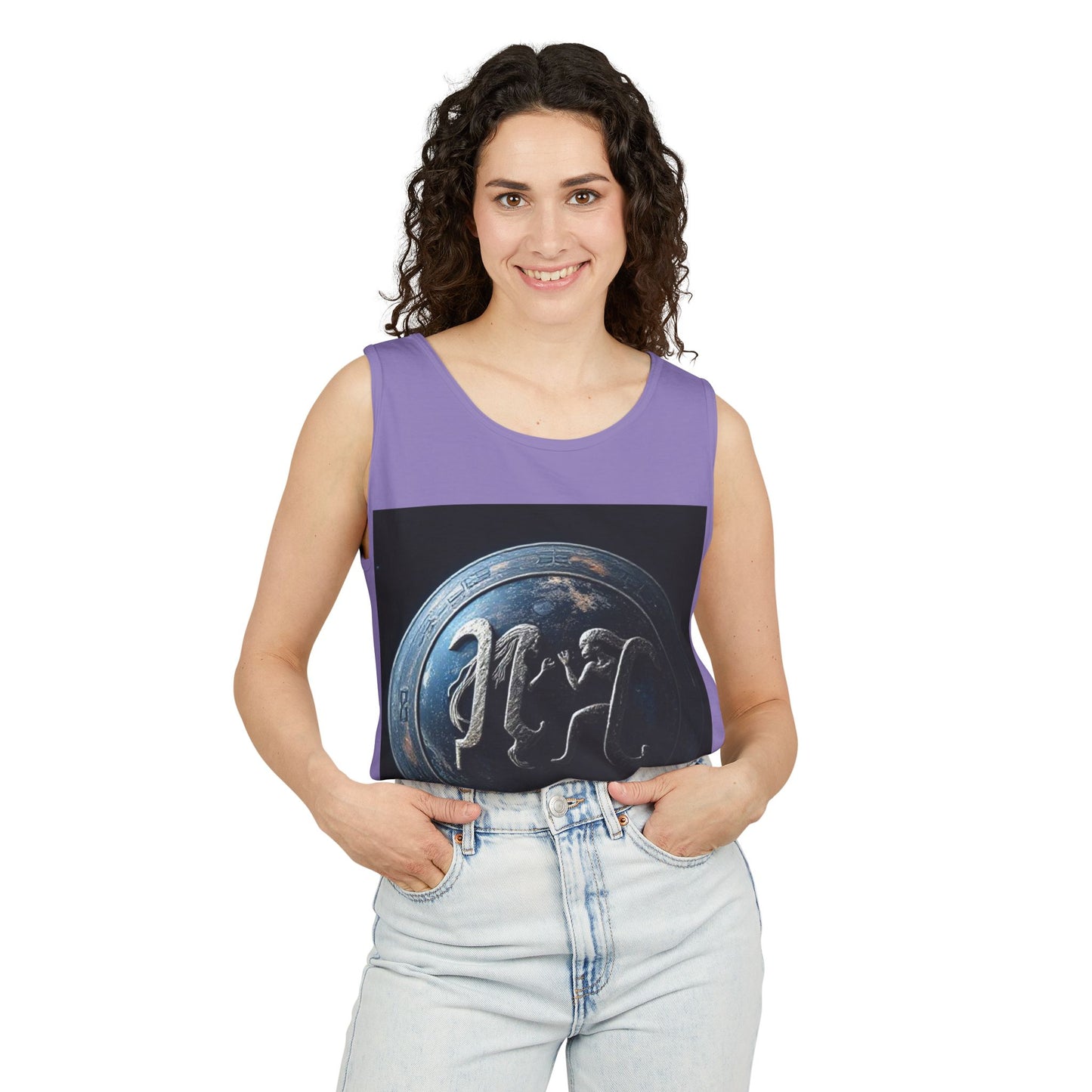 Unisex Garment-Dyed, Tank Top, Gemini Design, Space Symbol , 100% US cotton