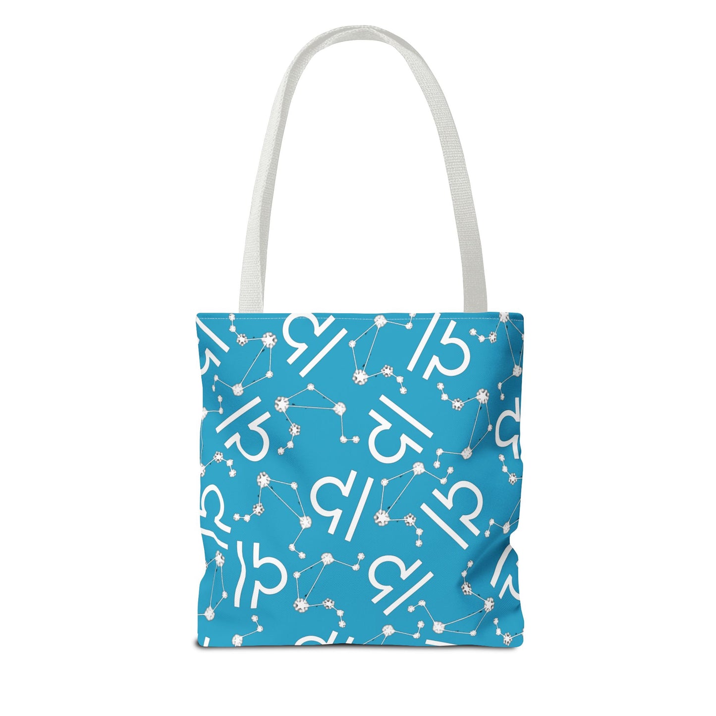 Tote Bag, Libra Zodiac Sign, AOP, (Turquoise, White)