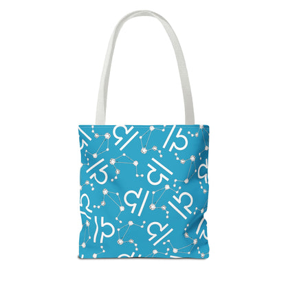 Tote Bag, Libra Zodiac Sign, AOP, (Turquoise, White)