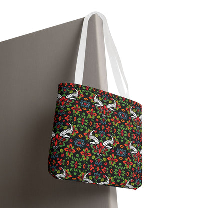 Tote Bag (AOP), Taurus, Zodiac v1, Flower Pattern