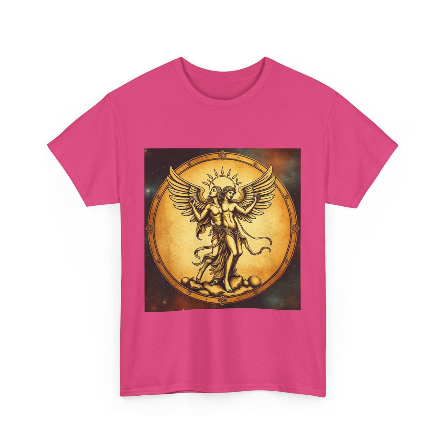 Unisex Heavy Cotton T-Shirt, Twin Angel v1, Gemini Zodiac Design