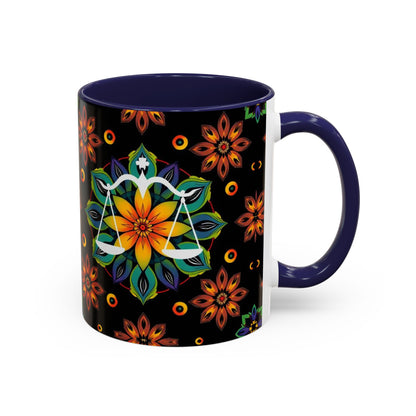 Accent Coffee Mug, Libra, Zodiac v4, Flower Pattern, (11, 15oz)