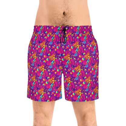 Men's Mid-Length Swim Shorts, (AOP), Sagittarius, Zodiac v3, Bubble Pattern
