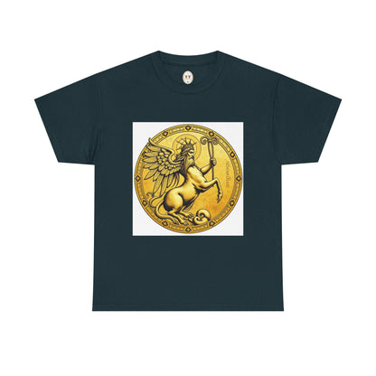 Unisex Heavy Cotton T-Shirt, Golden Angel Coin, Virgo Zodiac Design