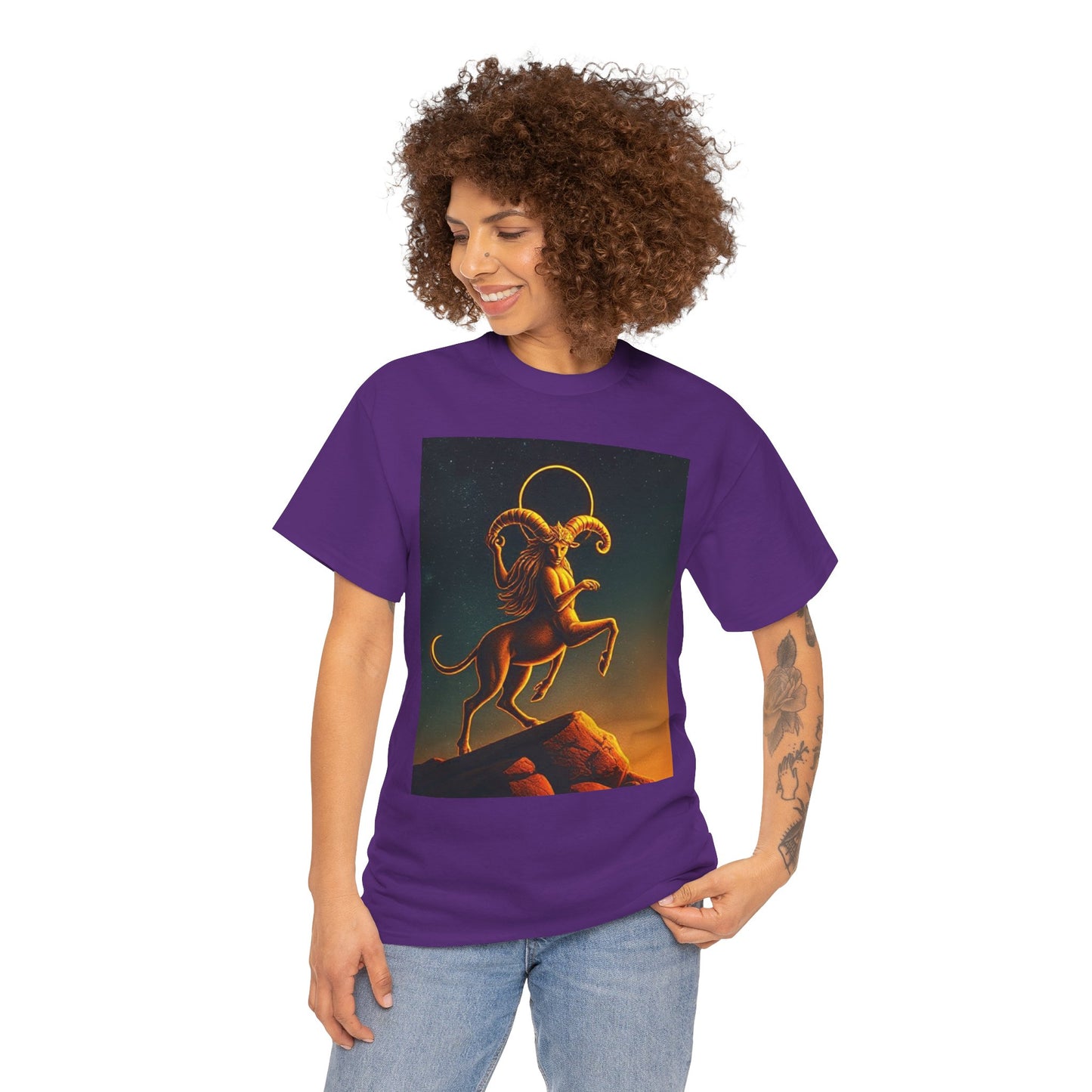 Unisex Heavy Cotton T-Shirt, Mountain Top 1v, Aries Zodiac Design