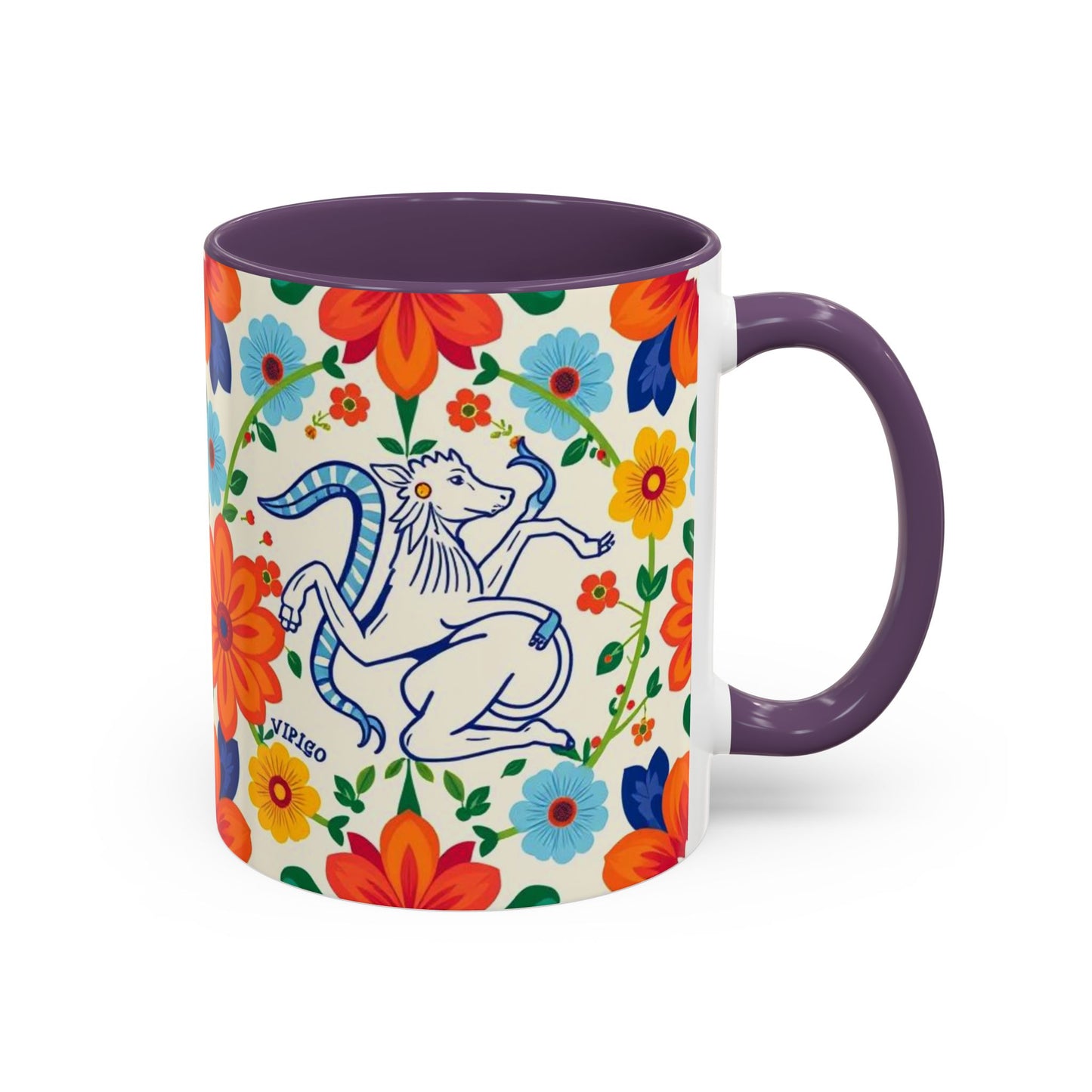 Accent Coffee Mug, Virgo, Zodiac v2. Flower Pattern, (11, 15oz)