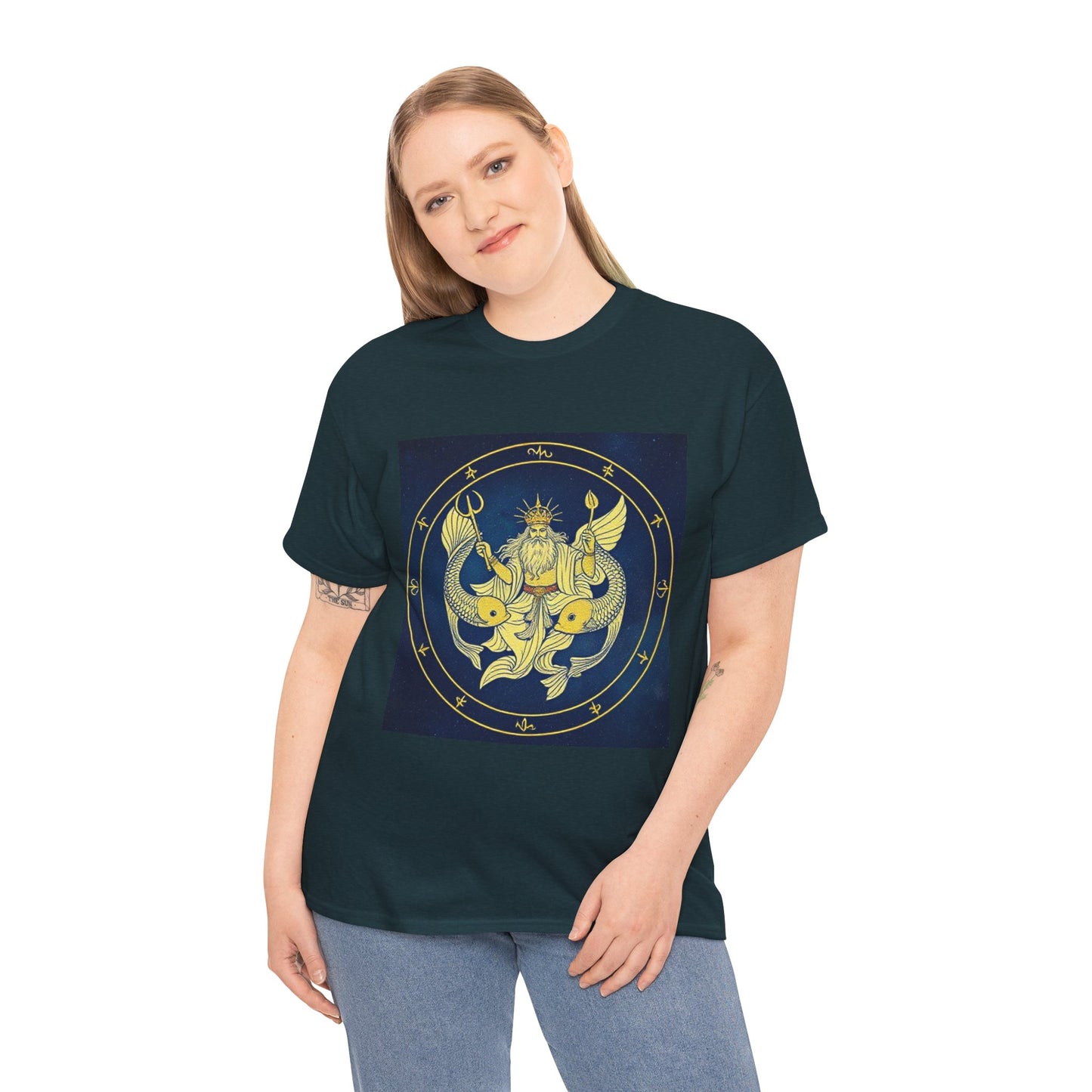 Unisex Heavy Cotton T-Shirt, King of Pisces, Zodiac Design
