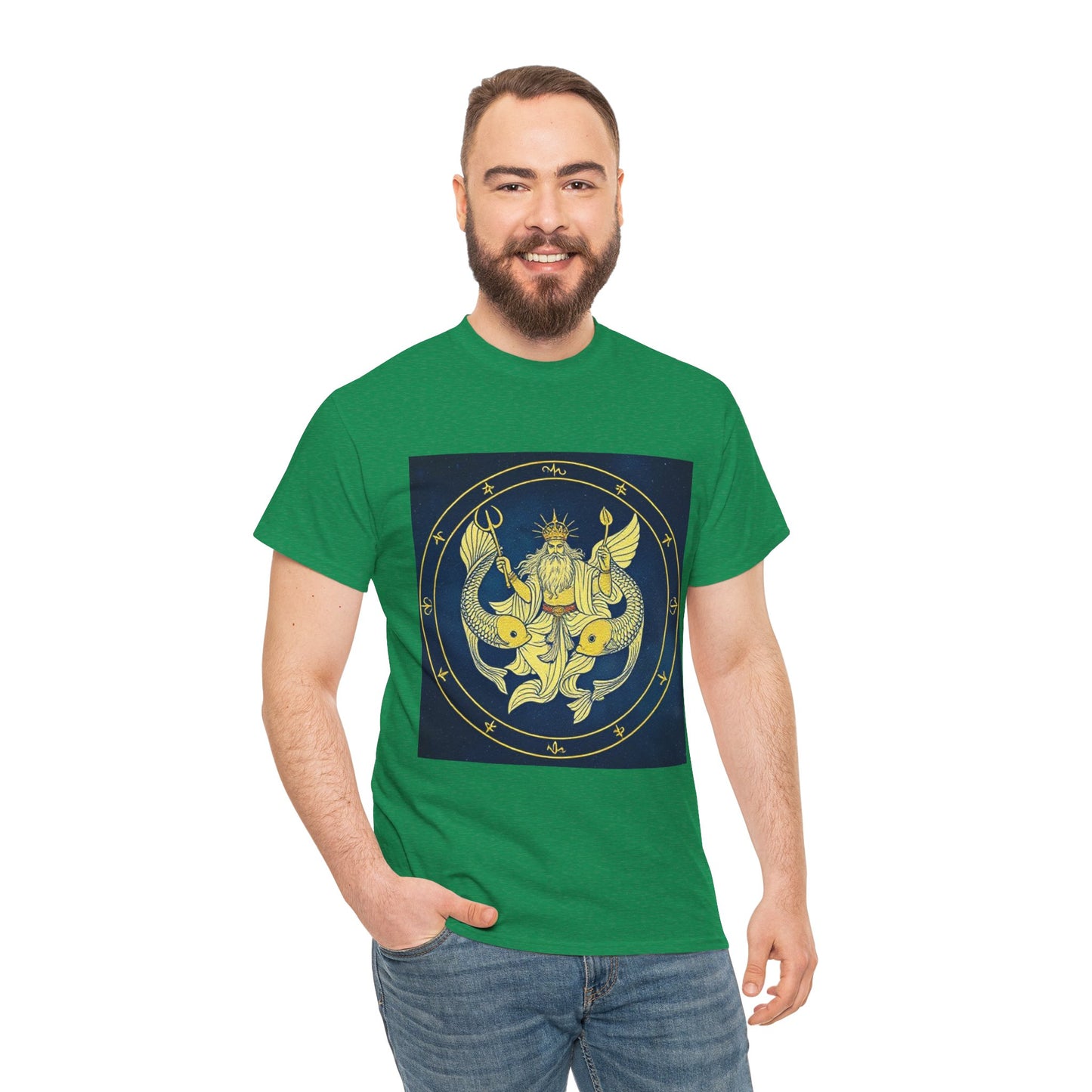 Unisex Heavy Cotton T-Shirt, King of Pisces, Zodiac Design