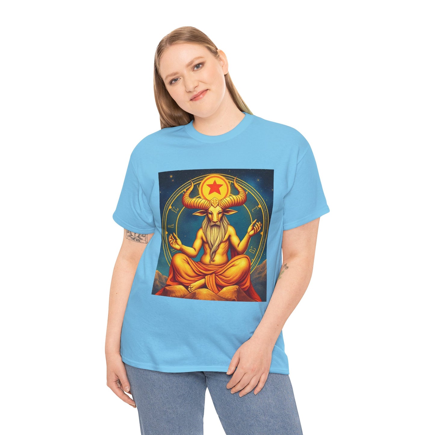 Unisex Heavy Cotton T-Shirt, Meditating Bull, Taurus Zodiac Design