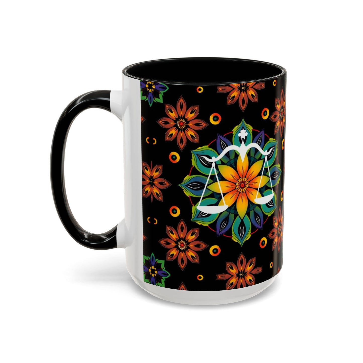 Accent Coffee Mug, Libra, Zodiac v4, Flower Pattern, (11, 15oz)