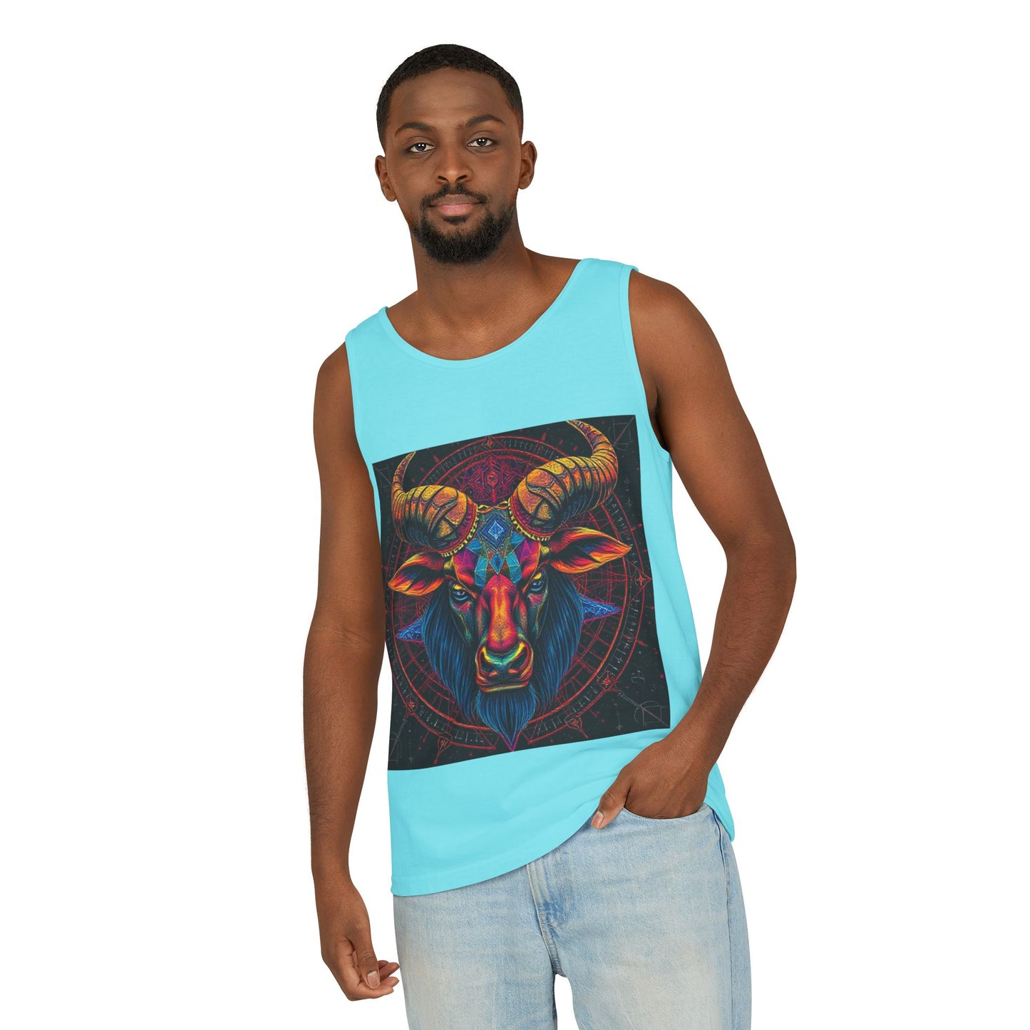 Unisex Garment-Dyed, Tank Top, Taurus Design, Pop Art v1, 100% US cotton