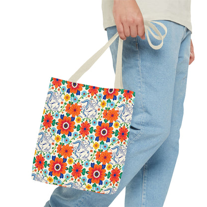 Tote Bag (AOP), Virgo, Zodiac v1, Flower Pattern