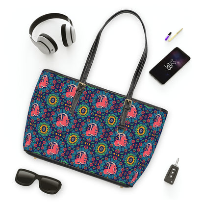 Leather Shoulder Bag, Capricorn, Zodiac v1, Flower Pattern