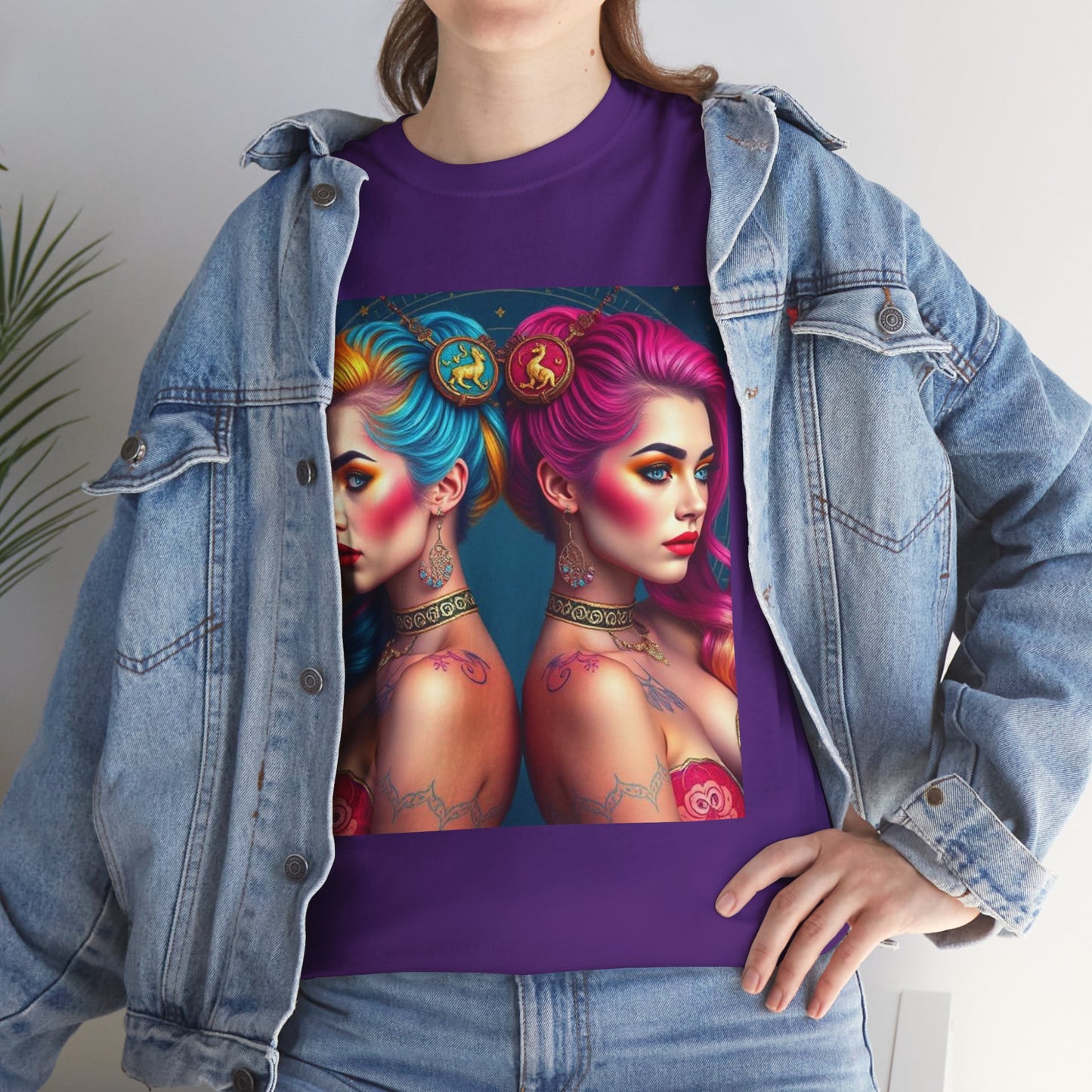 Unisex Heavy Cotton T-Shirt, Gemini, Zodiac v2, Sexy Art
