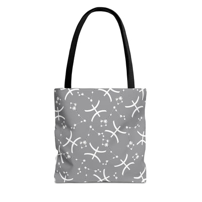 Tote Bag, Pisces Zodiac Sign, AOP, (Grey, White)