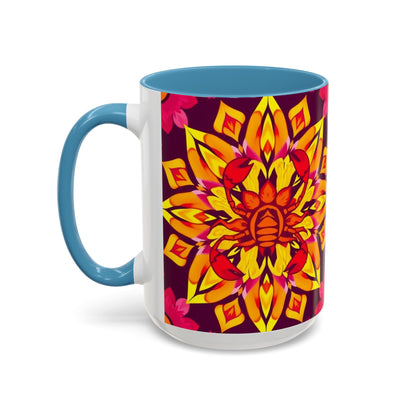 Accent Coffee Mug, Scorpio, Zodiac v1. Flower Pattern, (11, 15oz)