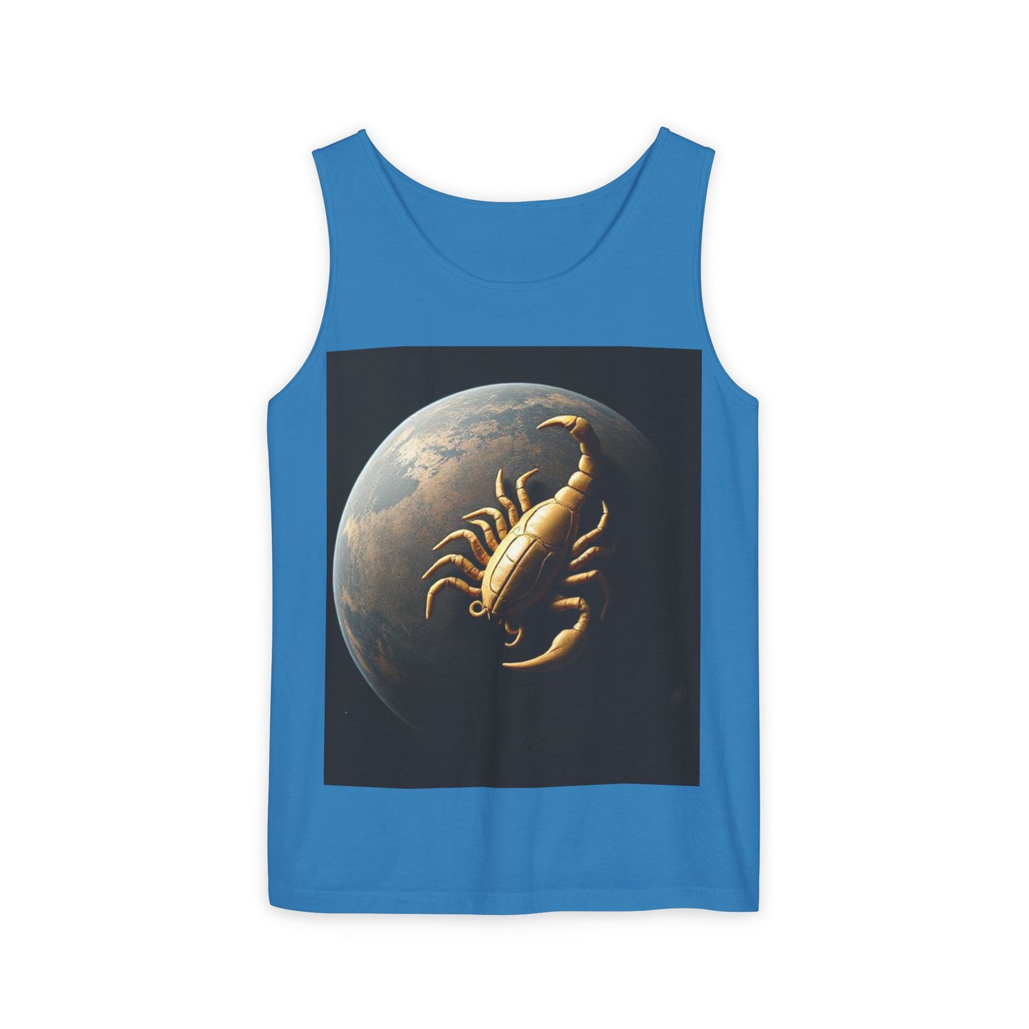 Unisex Garment-Dyed, Tank Top, Scorpio Design, Planet Symbol v1, 100% US cotton