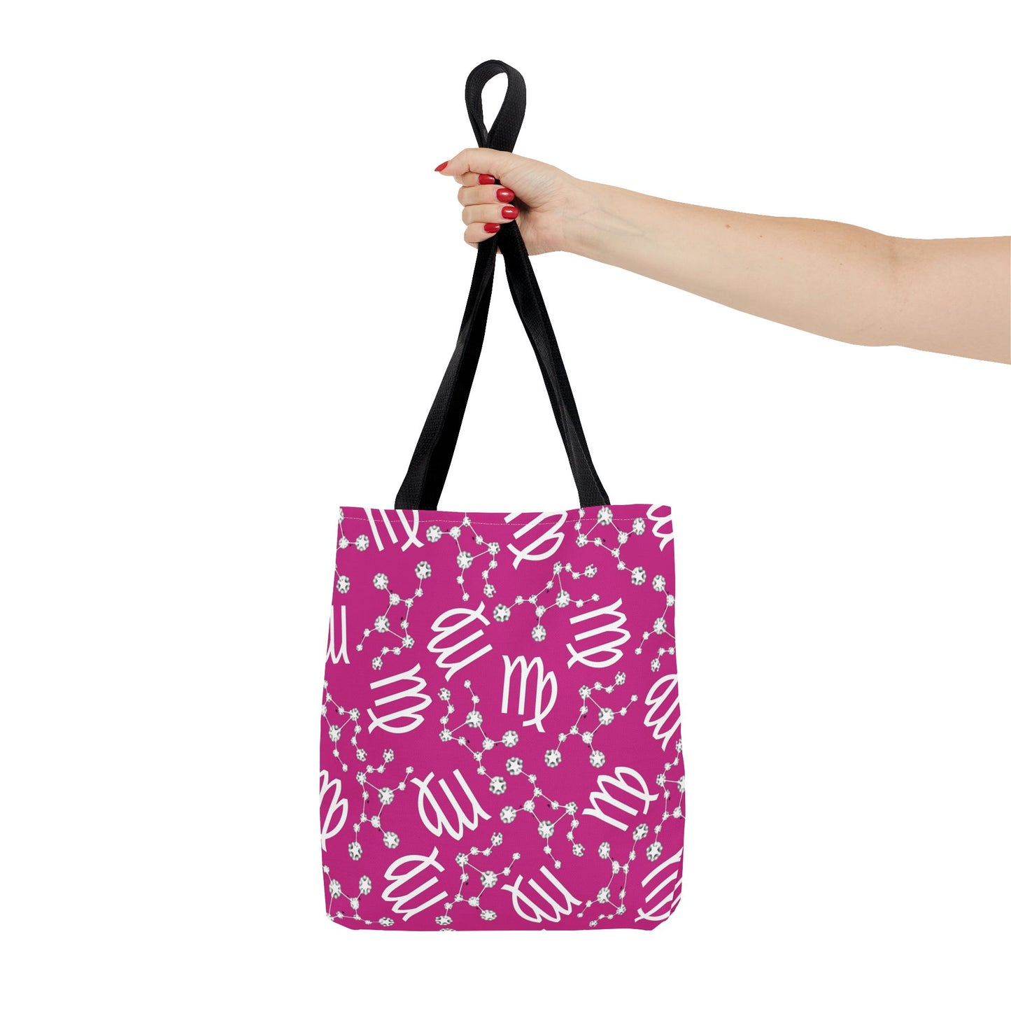 Tote Bag, Virgo Zodiac Sign, AOP, (Pink, White)