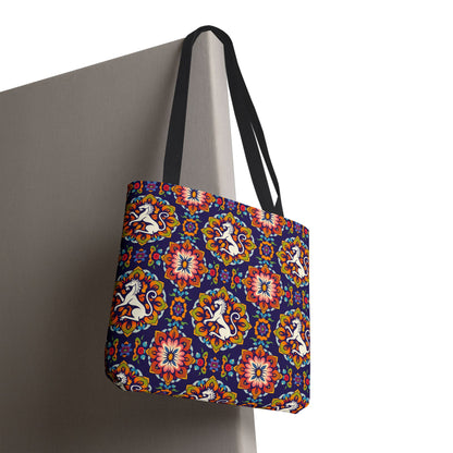 Tote Bag, (AOP), Virgo, Zodiac v3, Flower Pattern