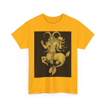 Unisex Heavy Cotton T-Shirt, Capricorn God, Zodiac Design