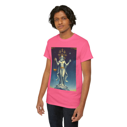 Unisex Heavy Cotton T-Shirt, Space, Libra God, Zodiac Design