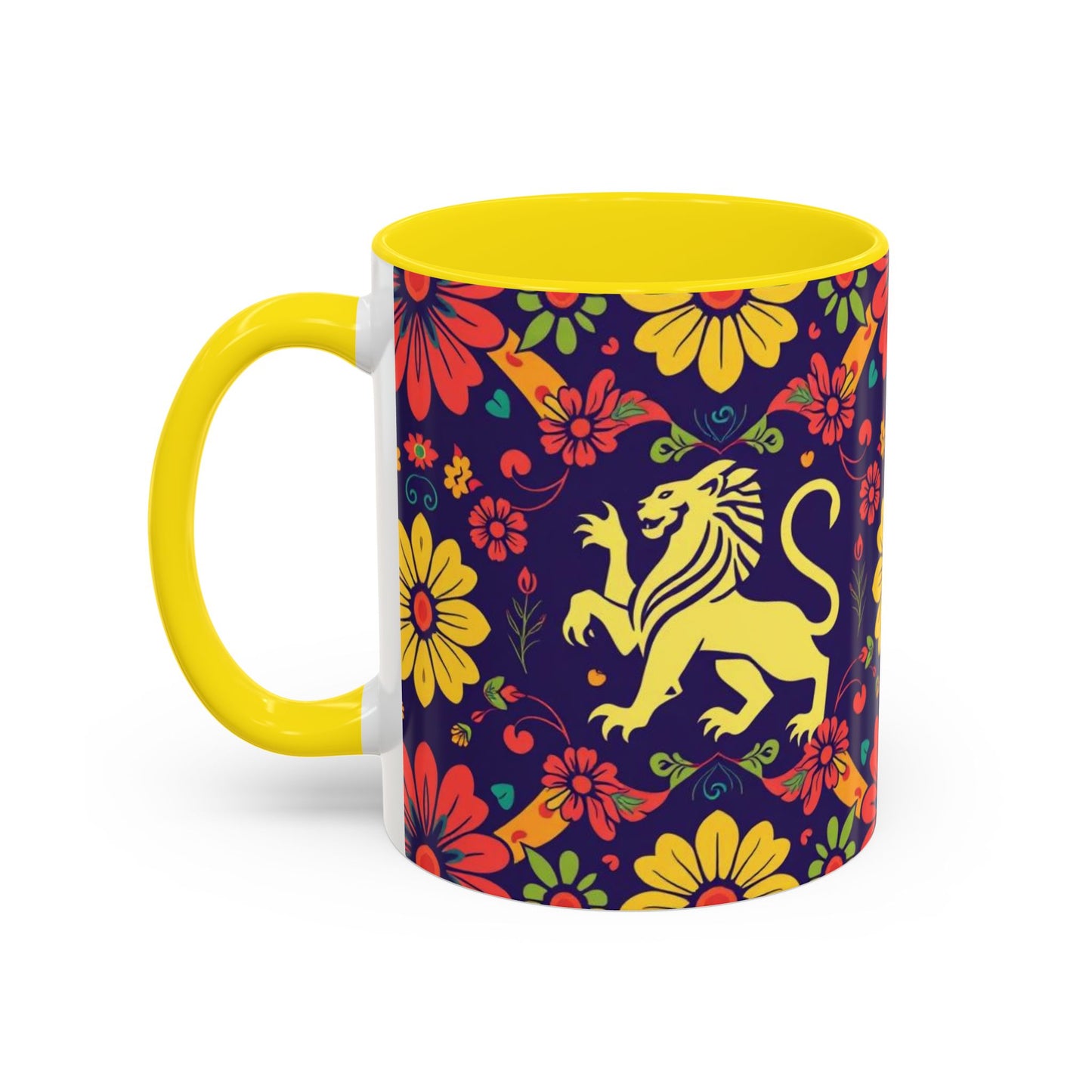Accent Coffee Mug, Leo, Zodiac v3, Flower Pattern, (11, 15oz)