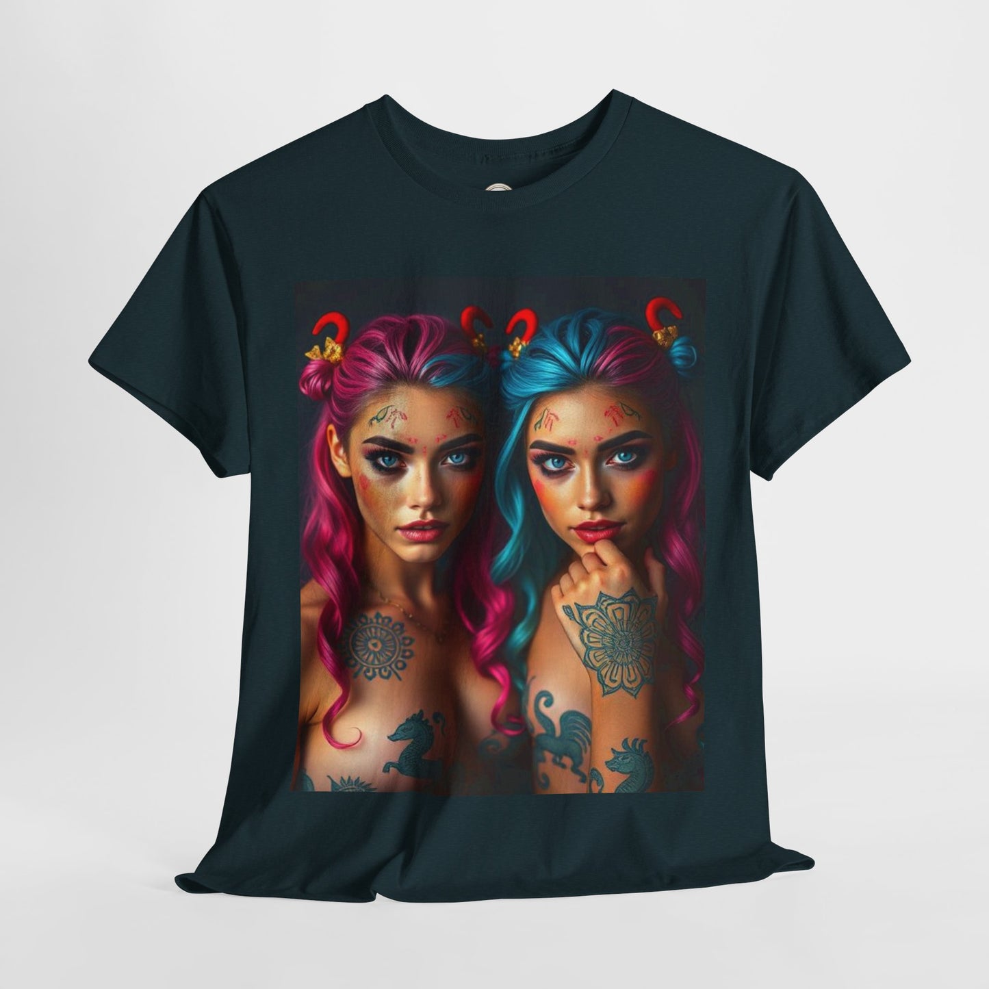 Unisex Heavy Cotton T-Shirt, Gemini, Zodiac v1, Sexy Art
