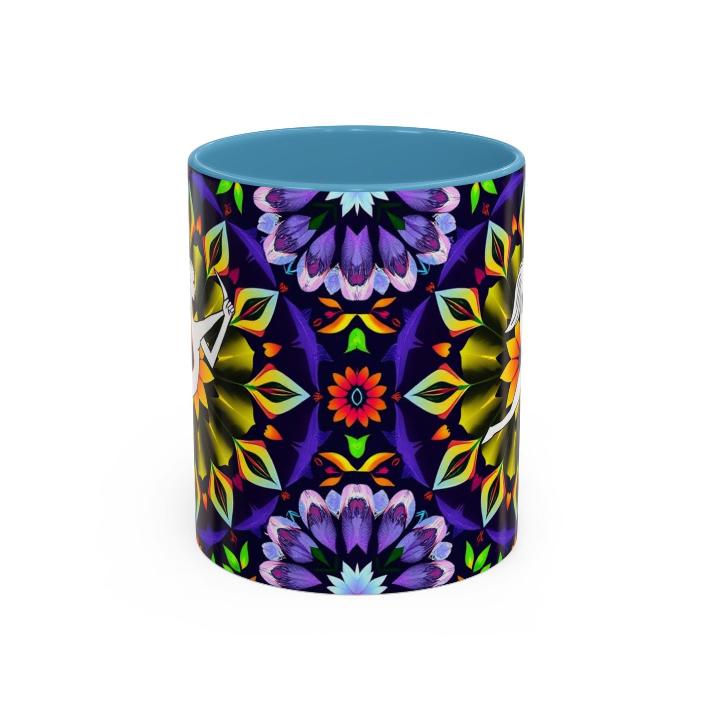 Accent Coffee Mug, Sagittarius, Zodiac v1. Flower Pattern, (11, 15oz)