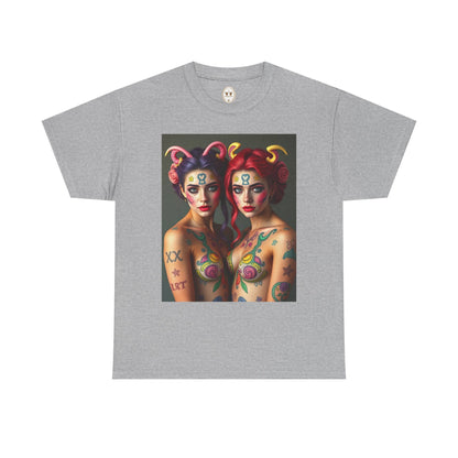 Unisex Heavy Cotton T-Shirt, Gemini, Zodiac v3, Sexy Art