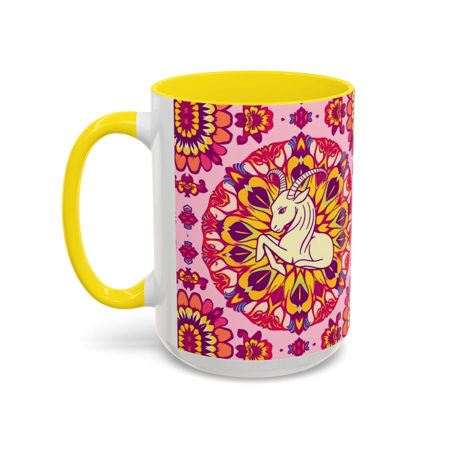 Accent Coffee Mug, Capricorn, Zodiac v3, Flower Pattern, (11, 15oz)
