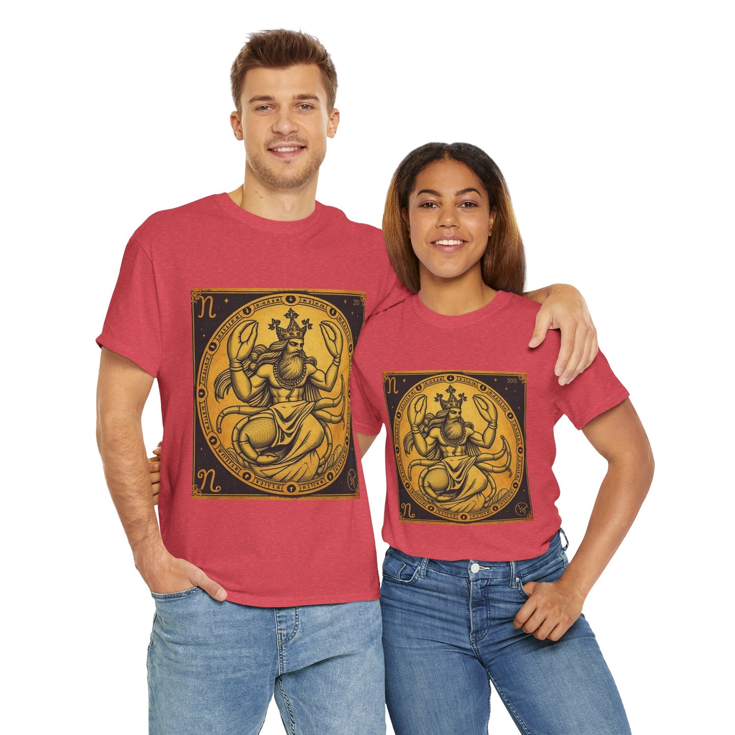 Unisex Heavy Cotton T-Shirt, Crab King, Cancer Zodiac Design