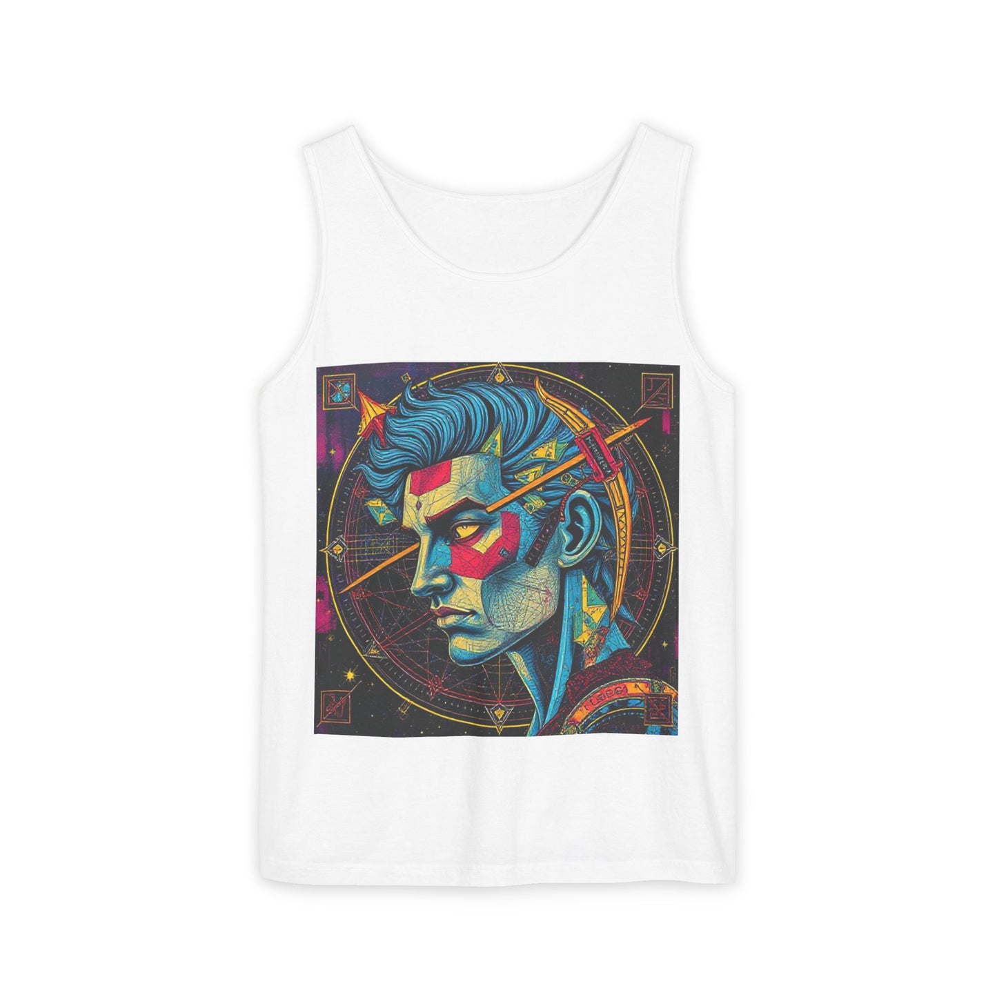 Unisex Garment-Dyed, Tank Top, Sagittarius Design, Pop Art v1, 100% US cotton