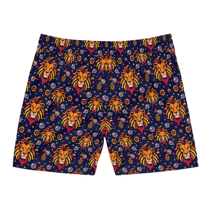 Men's Mid-Length Swim Shorts, (AOP), Leo, Zodiac v3, Bubble Pattern