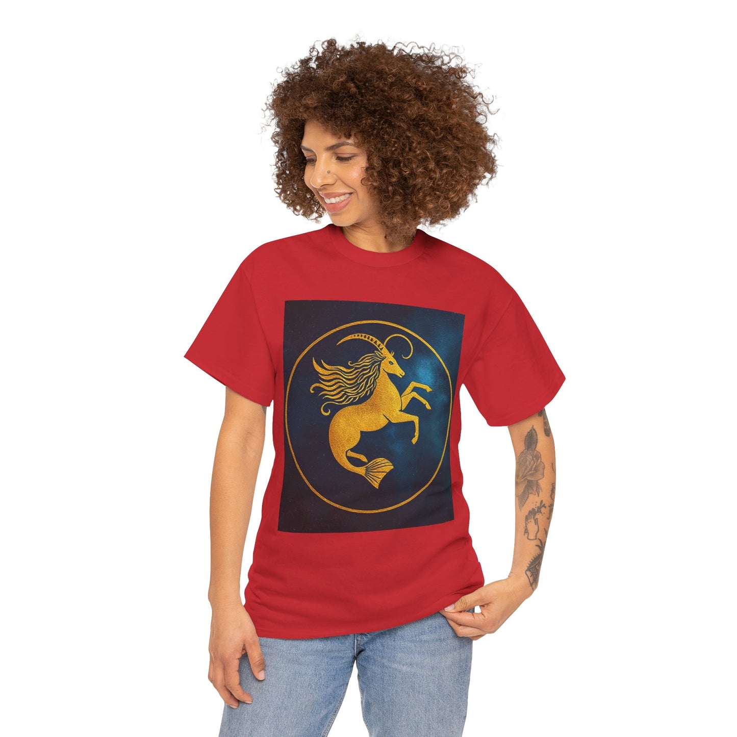 Unisex Heavy Cotton T-Shirt, Capricorn Animal v3, Symbol, Zodiac Design
