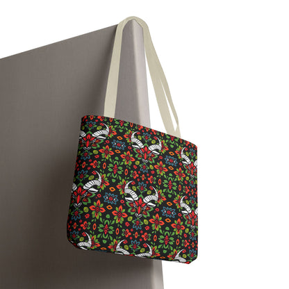 Tote Bag, (AOP), Taurus, Zodiac v4, Flower Pattern