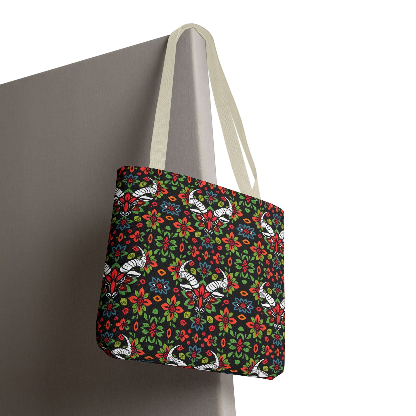 Tote Bag (AOP), Taurus, Zodiac v1, Flower Pattern