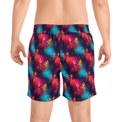 Men's Mid-Length Swim Shorts, (AOP), Scorpio, Zodiac v1, Bubble Pattern