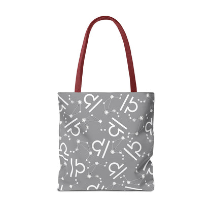Tote Bag, Libra Zodiac Sign, AOP, (Grey, White)