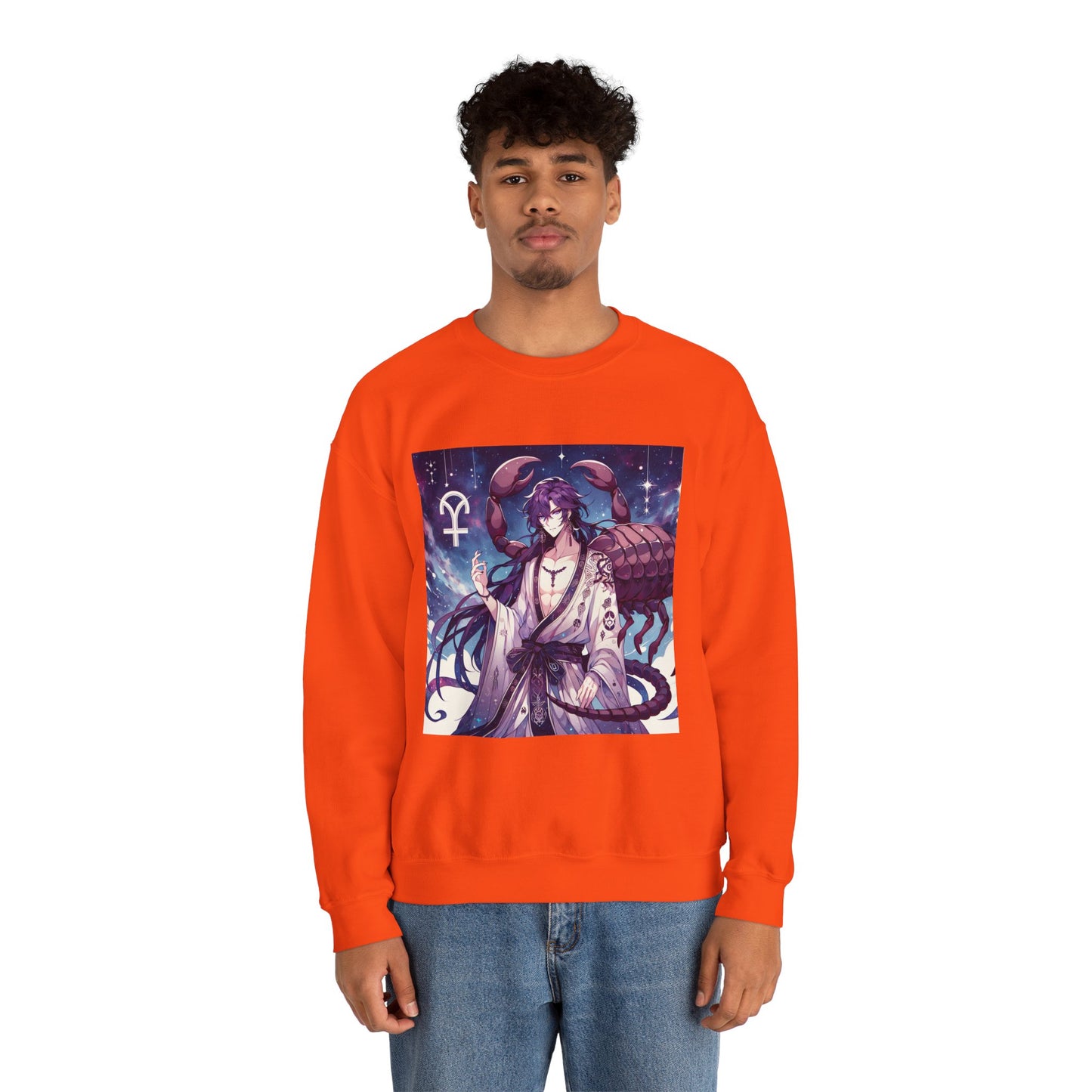 Unisex Heavy Blend™ Crewneck Sweatshirt, Scorpio Zodiac Design, purple scorpion anime