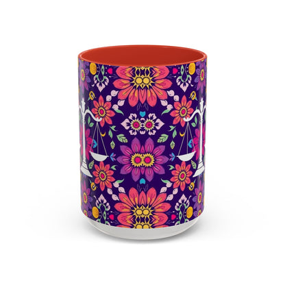 Accent Coffee Mug, Libra, Zodiac v3, Flower Pattern, (11, 15oz)