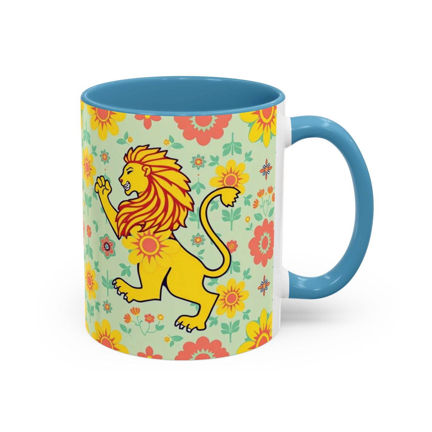 Accent Coffee Mug, Leo, Zodiac v2, Flower Pattern, (11, 15oz)