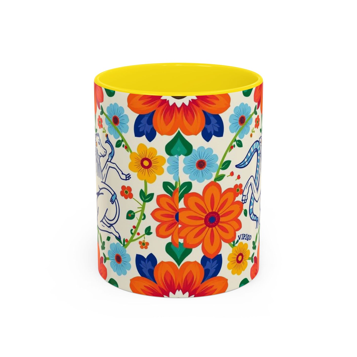 Accent Coffee Mug, Virgo, Zodiac v2. Flower Pattern, (11, 15oz)