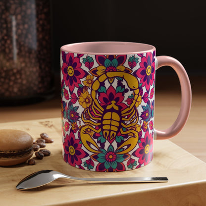 Accent Coffee Mug, Scorpio, Zodiac v2. Flower Pattern, (11, 15oz)